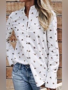 Victoria Beckham for Target White Blouse with Yellow Bee Accent